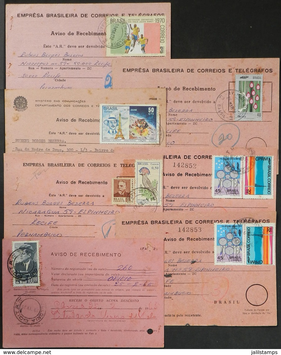 BRAZIL: 7 AR Receipts Of Years 1965 To 1972 Franked With Commemorative Stamps, Very Rare, VF Quality! - Prephilately