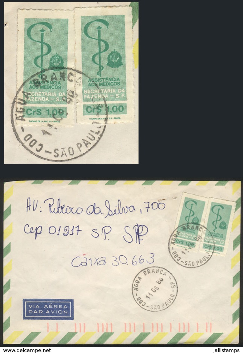 BRAZIL: Cover Sent From Agua Branca To Sao Paulo On 11/JUN/1980, Franked With Revenue Stamps Of "Assistencia Aos Medicos - Prephilately