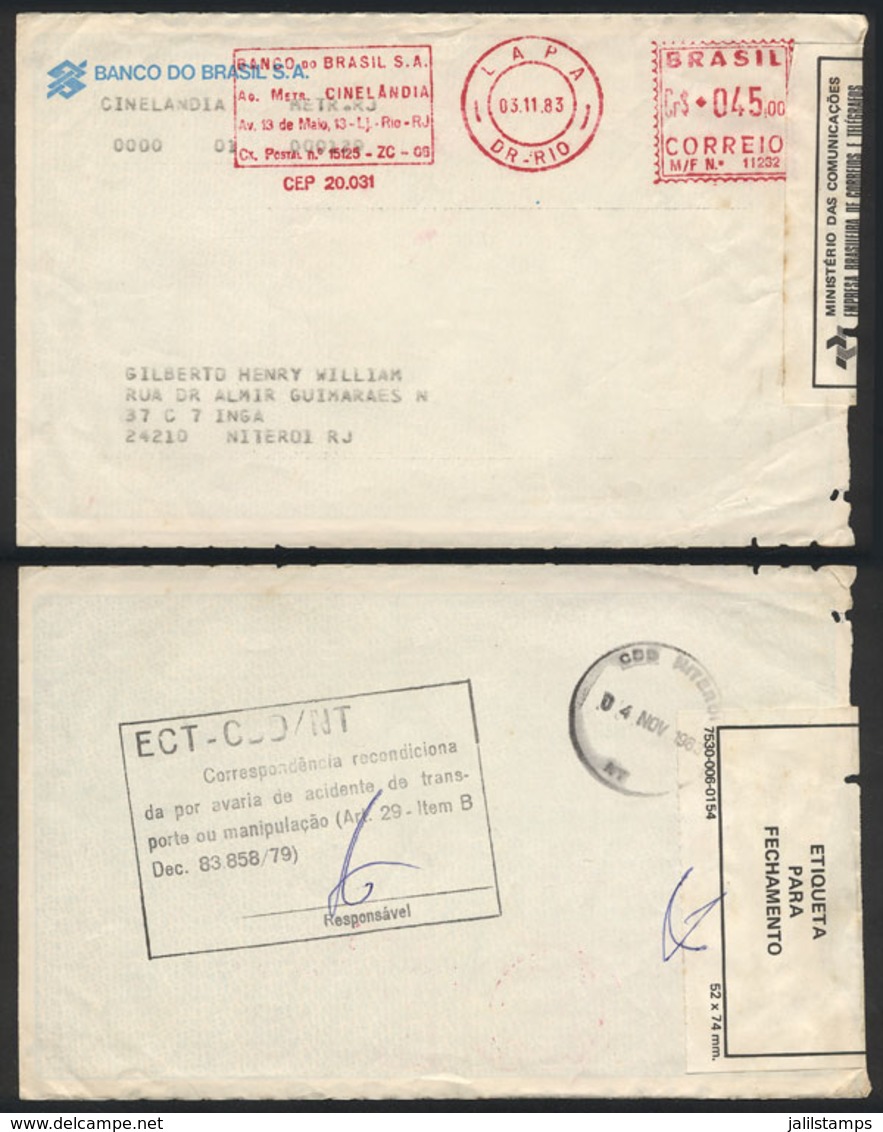 BRAZIL: HANDLING ACCIDENT: Cover Sent From Lapa (Rio) To Niteroi On 3/NO/1983, With Official Seal And Handstamps On Back - Préphilatélie