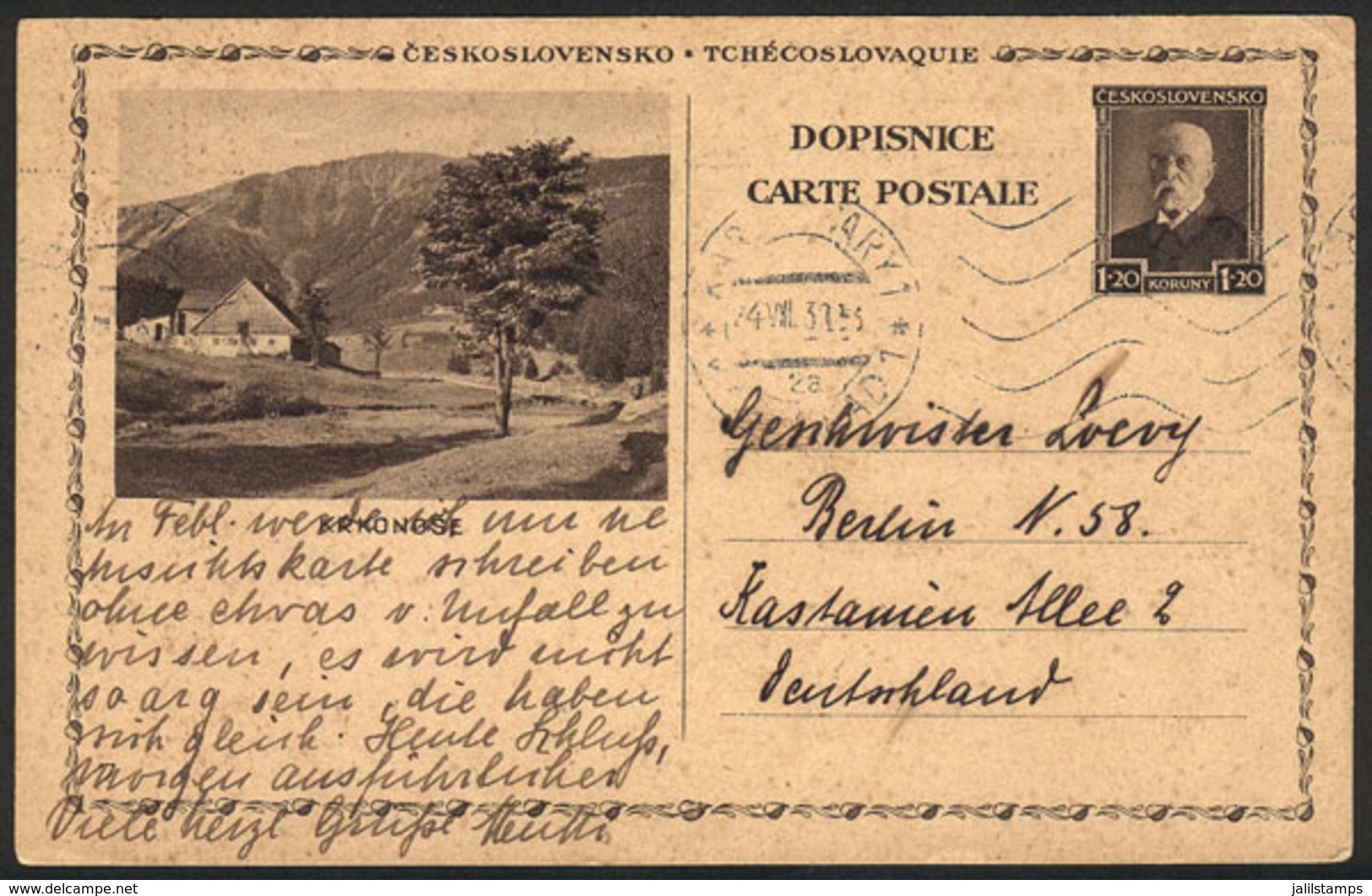 CZECHOSLOVAKIA: Postal Card Illustrated With A Mountain Landscape Sent To Germany On 24/AU/1935, VF! - Lettres & Documents