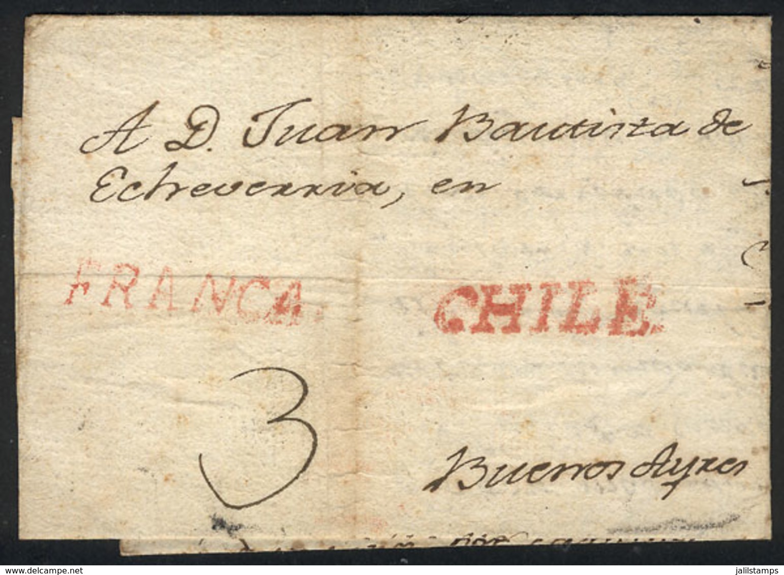 CHILE: First Page Of A Letter Sent From Santiago De Chile To Buenos Aires On 23/MAR/1814, With "FRANCA" And "CHILE" Mark - Chili