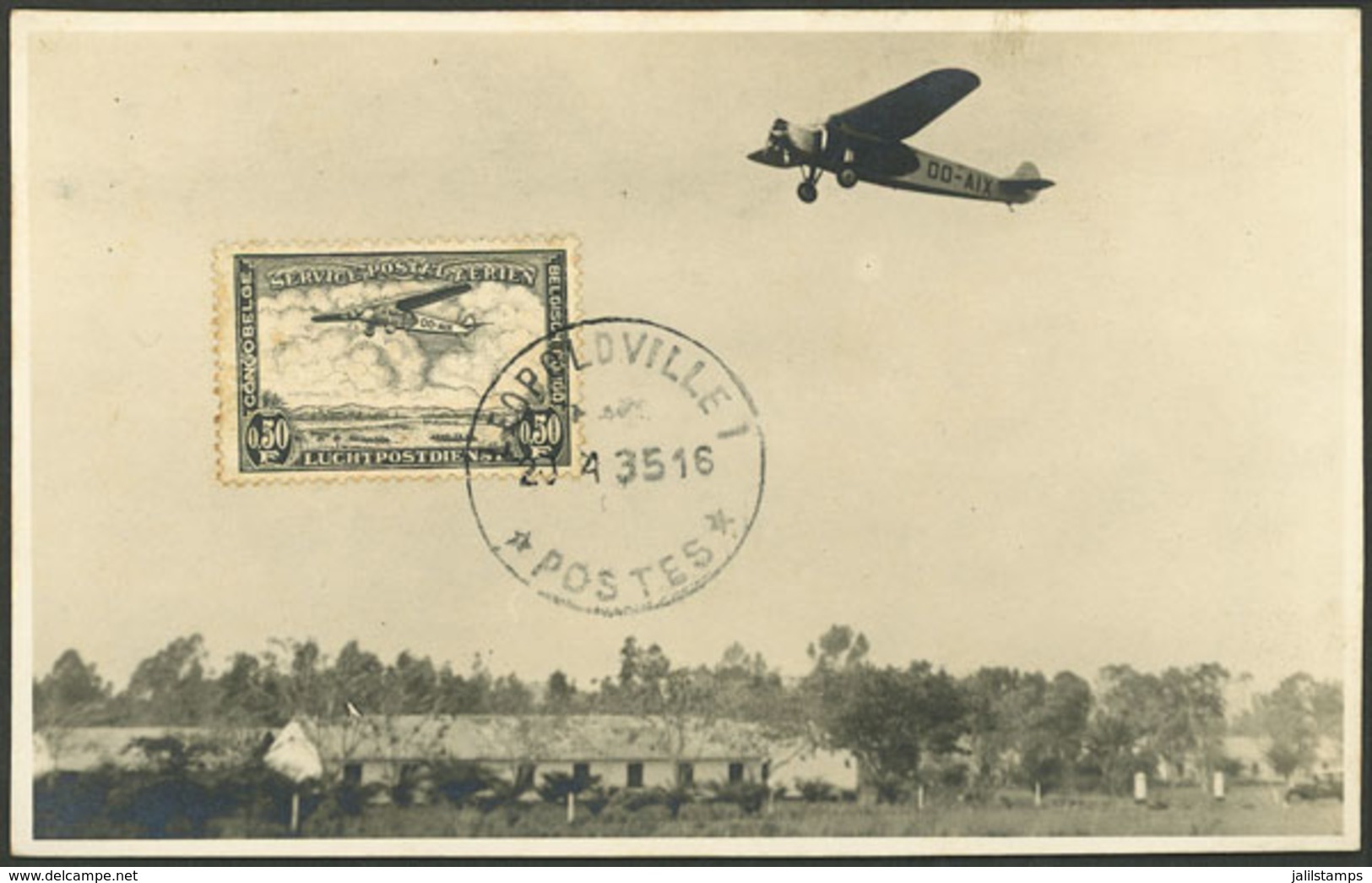 BELGIAN CONGO: Maximum Card Of 20/AP/1935, Airplane In The Air, VF Quality! - Storia Postale