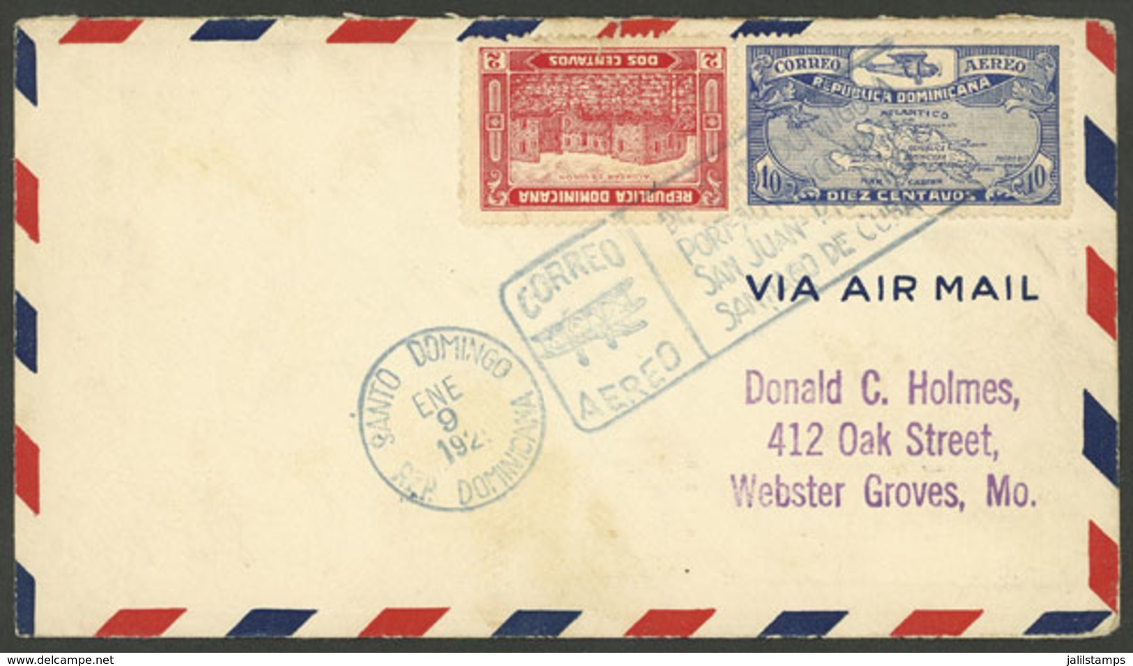 DOMINICAN REPUBLIC: 9/JA/1929 Santo Domingo - Miami, First Flight By PAA, With Arrival Backstamp Miami 10/JA, VF Quality - Dominicaine (République)