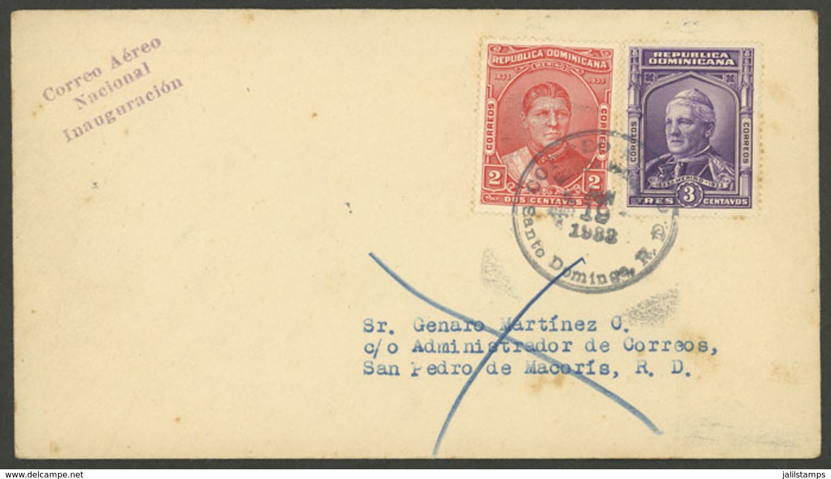 DOMINICAN REPUBLIC: 19/MAY/1933 Santo Domingo - San Pedro De Macorís, Inaugural Flight Of Correo Aéreo Nacional, Arrival - República Dominicana