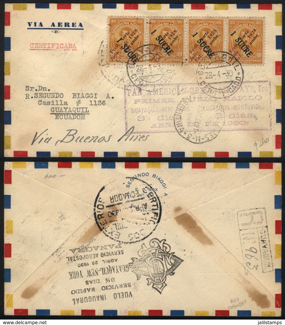 ECUADOR: 28/AP/1930 PANAGRA First Flight Guayaquil - Buenos Aires, Argentina (Mü.46): Cover With Special Marks On Front  - Ecuador