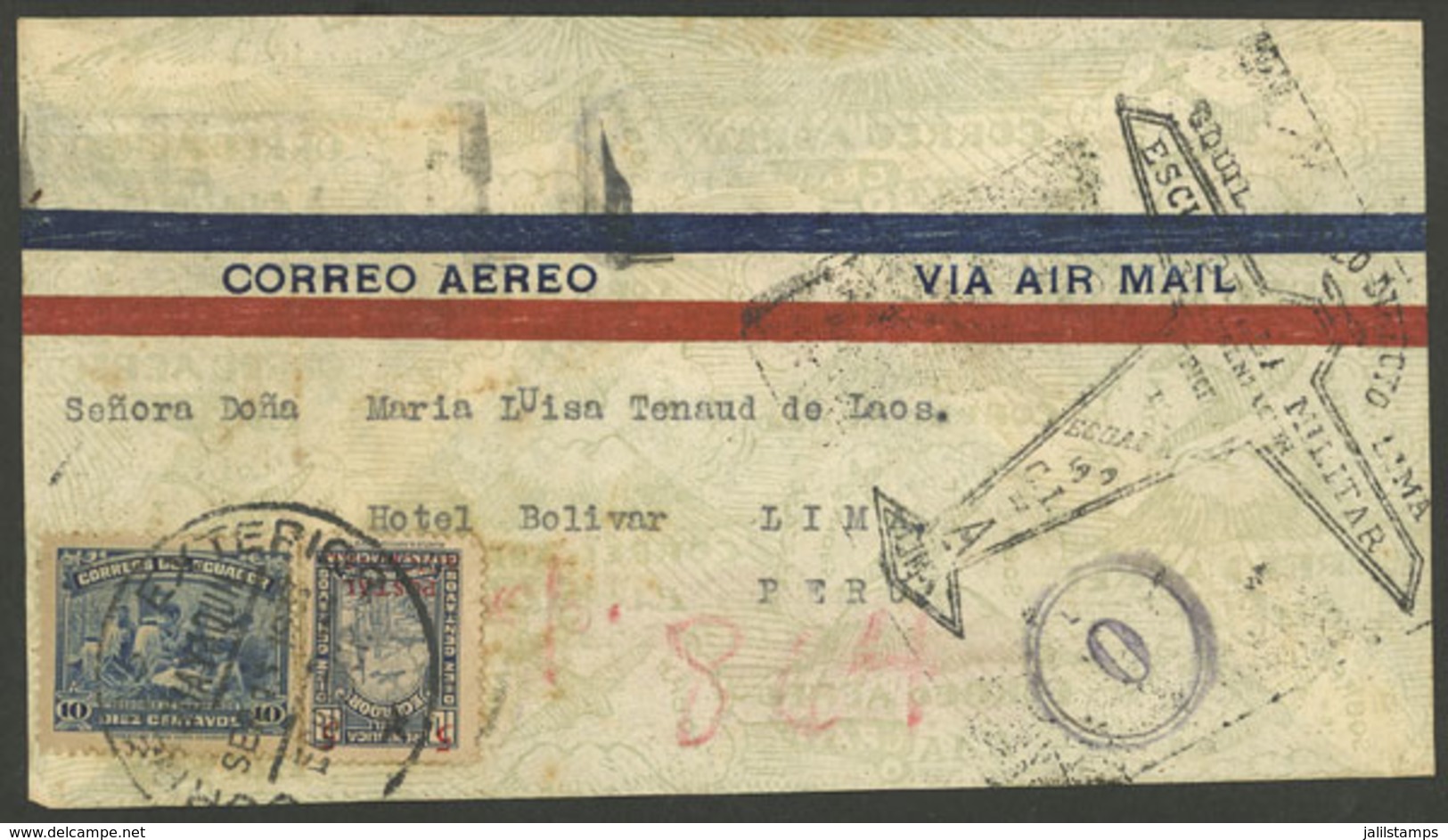 ECUADOR: 15/SE/1937 Guayaquil - Lima (Peru), Special Military Flight, Cover With Cachet Of The Flight, Arrival On Back,  - Ecuador