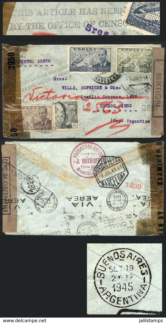 SPAIN: COVER HELD BY CENSORSHIP: Airmail Cover Sent From Barcelona To Argentina On 9/JUL/1947, With DOUBLE Censorship (S - ...-1850 Préphilatélie