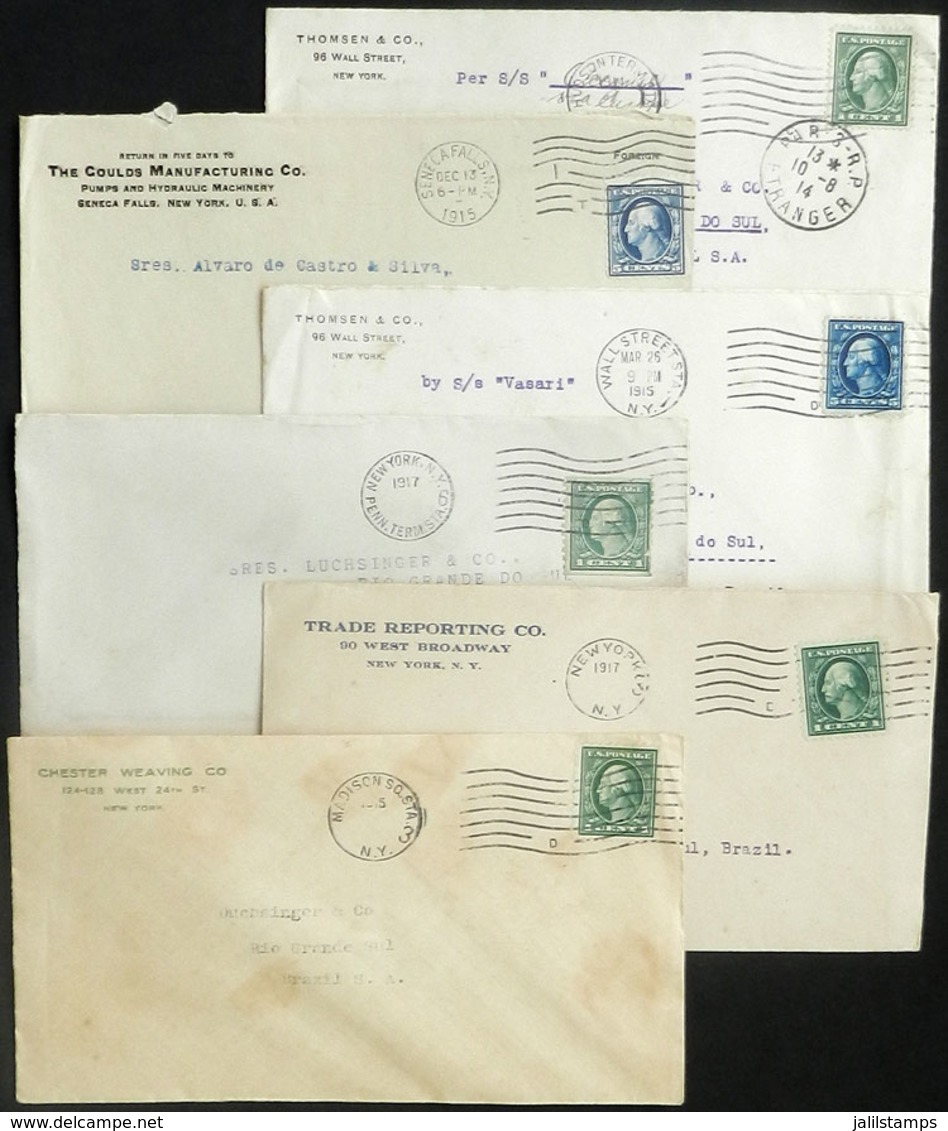 UNITED STATES: 6 Covers Sent To Brazil Between 1914 And 1917, One With Interesting Transit Cancel Of PARIS! - Cartas & Documentos