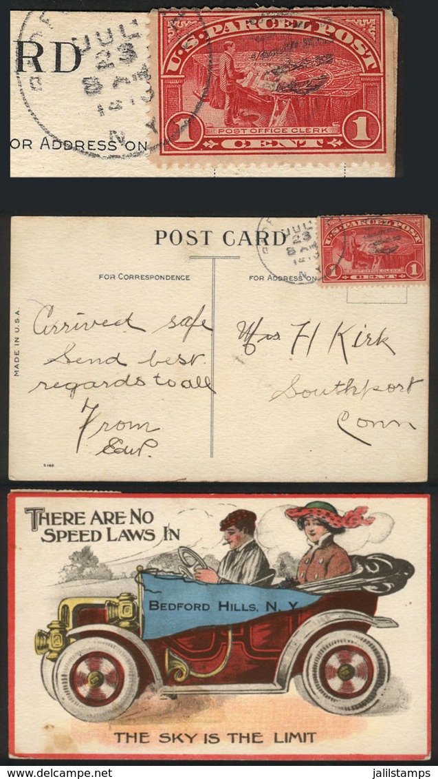 UNITED STATES: Postcard Franked With Parcel Post Stamp Of 1c., Sent From Bedford Hills (NY) To Southport (CT), Interesti - Cartas & Documentos