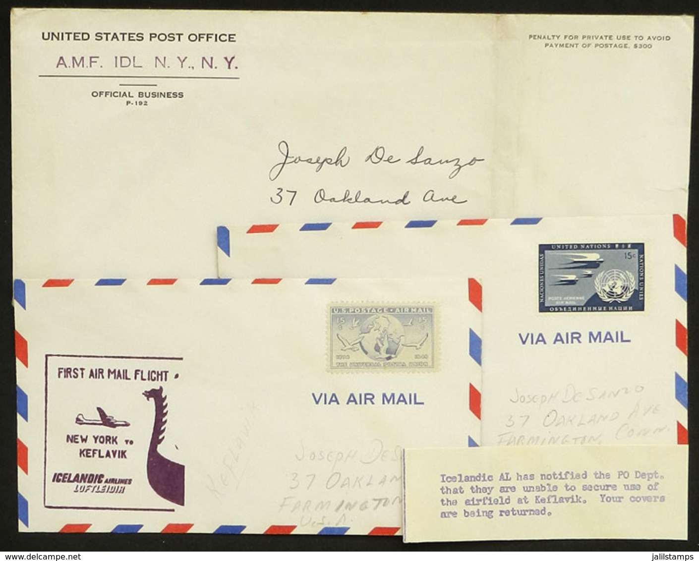 UNITED STATES: Circa 1960, Official Cover Of The Post Returning A Couple Of Covers That Had Been Prepared For A Flight B - Briefe U. Dokumente