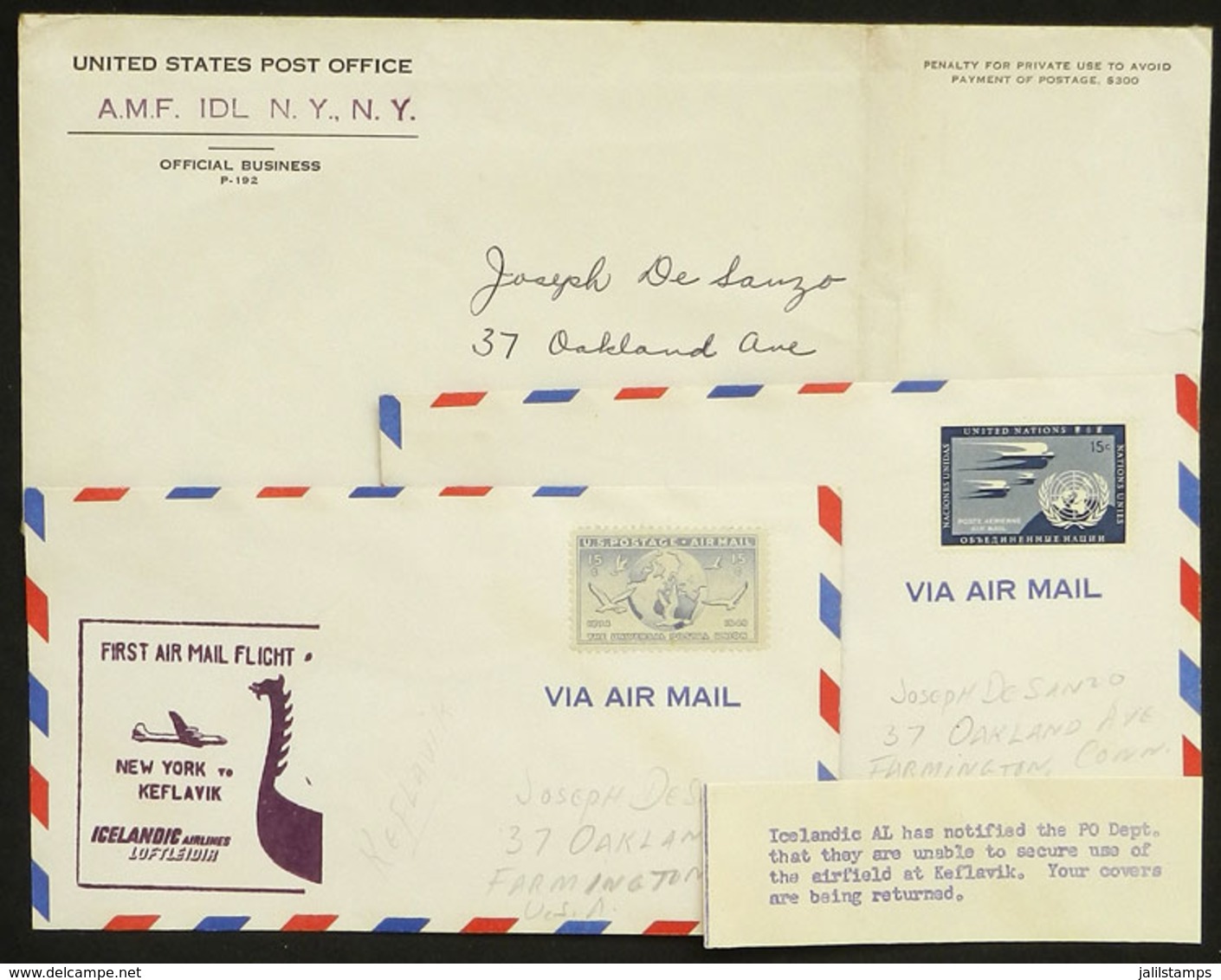 UNITED STATES: Circa 1960, Official Cover Of The Post Returning A Couple Of Covers That Had Been Prepared For A Flight B - Cartas & Documentos