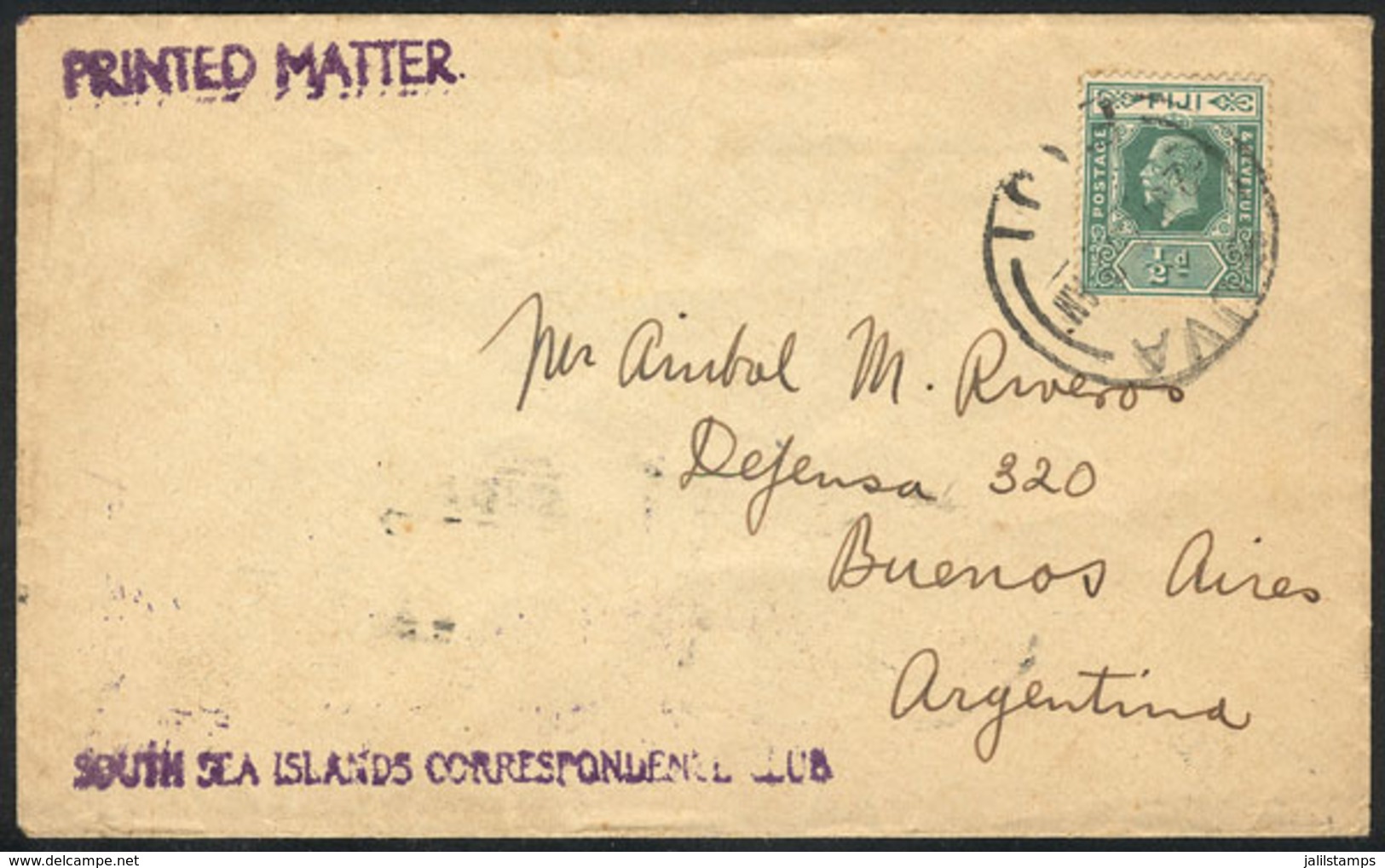 FIJI: 2/JUL/1929 SUVA - Argentina: Cover With Printed Matter, Franked With ½p., With Buenos Aires Arrival Backstamp Of 1 - Fidji (1970-...)