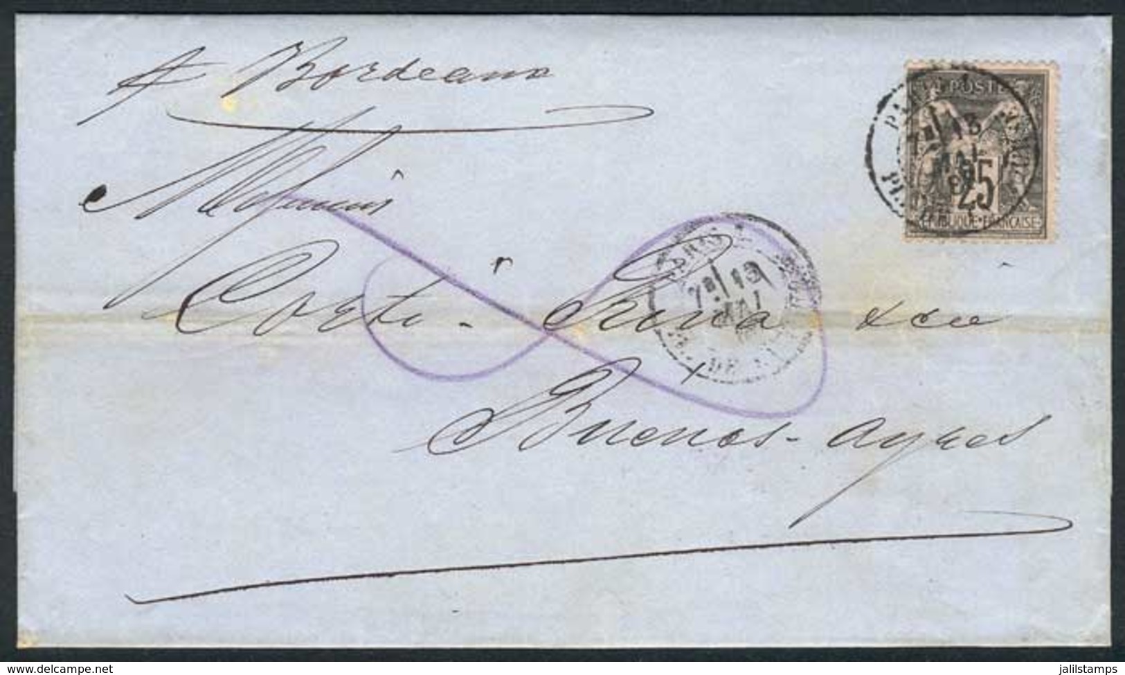 FRANCE: 13/MAY/1886 PARIS - ARGENTINA: Folded Cover Franked By Yv.97, With Buenos Aires Arrival Backstamp, VF! - Lettres & Documents