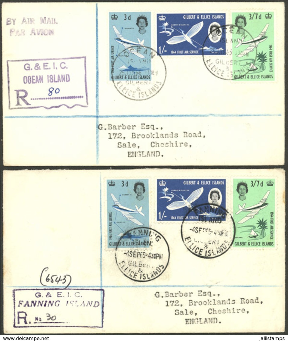 GILBERT & ELLICE: 25/JA/1965 And 4/SE/1965 2 Registered Covers Sent By Airmail To England From OCEAN And FANNING Respect - Isole Gilbert Ed Ellice (...-1979)