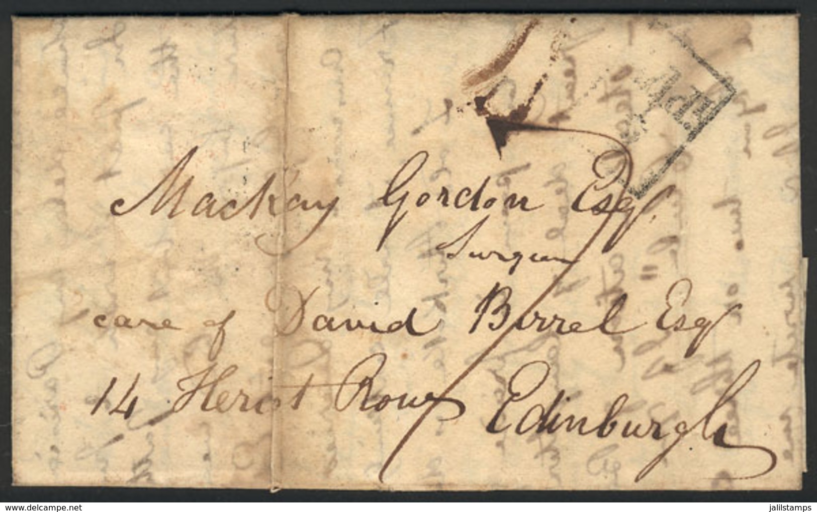 GREAT BRITAIN: Entire Letter Dated 13/OC/1823, From Glasgow To Edinburgh, With Interesting Postal Markings And A Long An - ...-1840 Prephilately