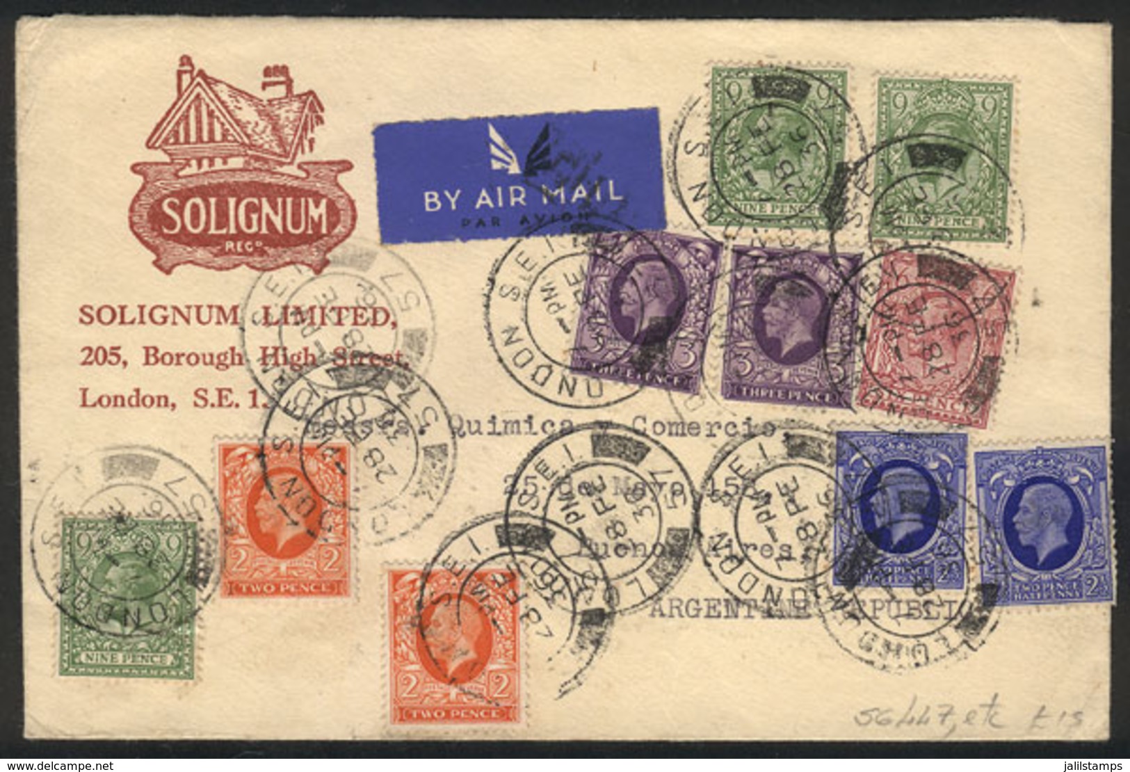 GREAT BRITAIN: Airmail Cover With Nice Multicolor Postage, Sent From London To Argentina On 28/FE/1936 By Air France (tr - ...-1840 Precursori