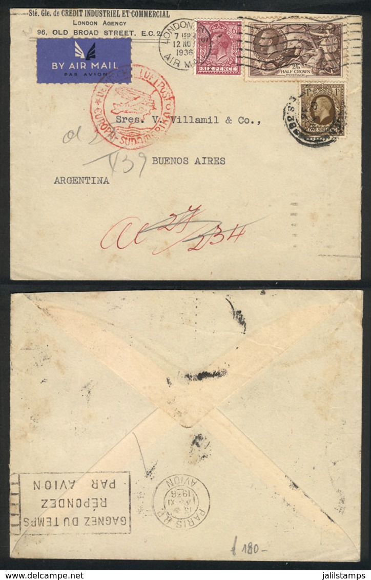 GREAT BRITAIN: RARE COMBINATION Of French Airplane And Lufthansa: Cover Sent From London To Buenos Aires On 12/NO/1936,  - ...-1840 Préphilatélie