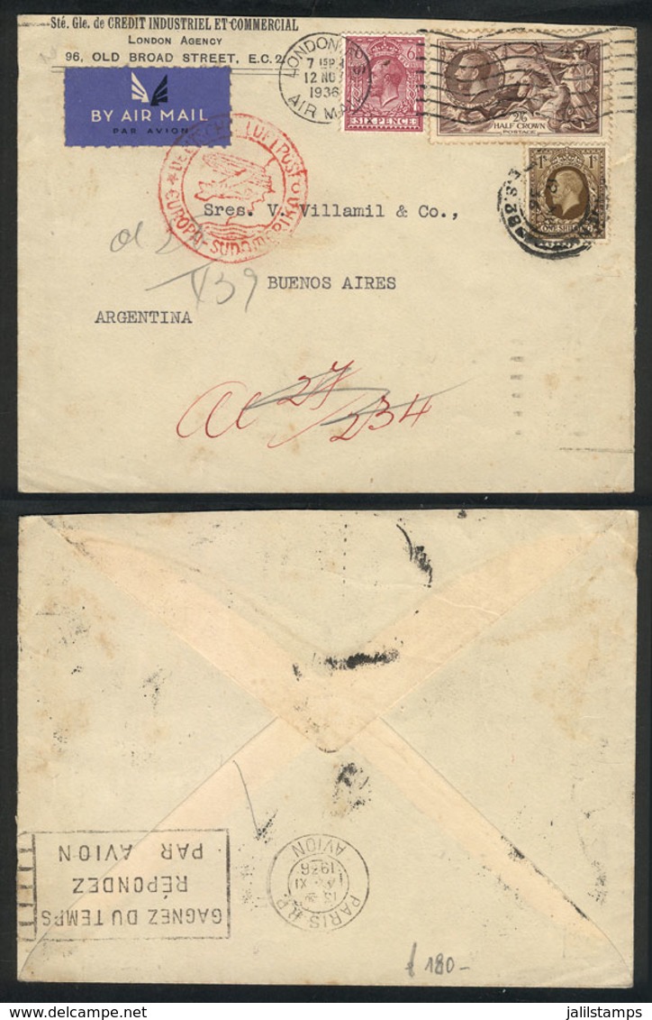 GREAT BRITAIN: RARE COMBINATION Of French Airplane And Lufthansa: Cover Sent From London To Buenos Aires On 12/NO/1936,  - ...-1840 Precursores