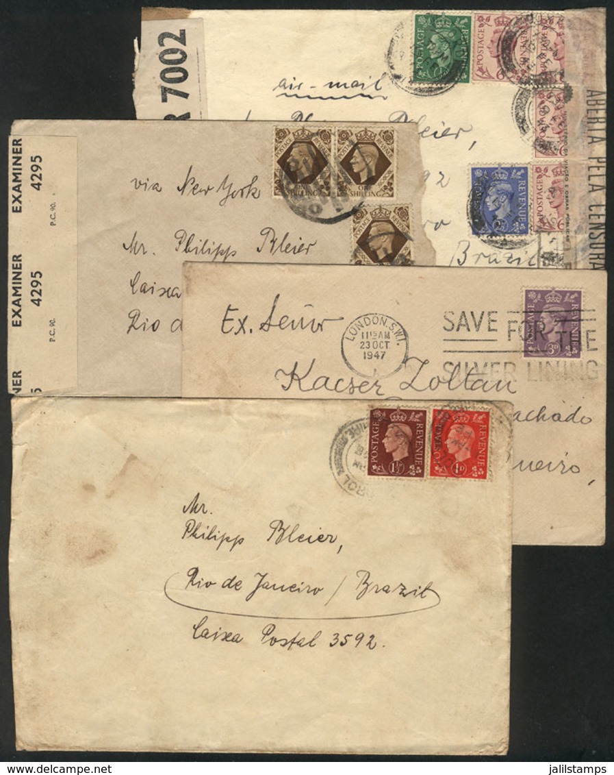 GREAT BRITAIN: 4 Covers Sent To Brazil Between 1943 And 1947, Several CENSORED, Interesting! - ...-1840 Vorläufer