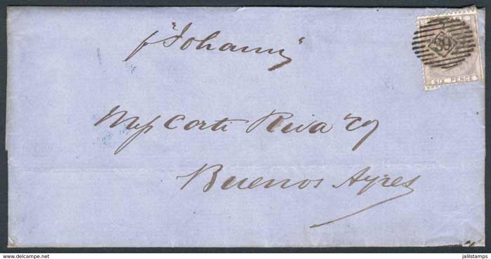 GREAT BRITAIN: 9/DEC/1860 ? - ARGENTINA: Folded Cover Franked By Sc.27, With Numeral "39" Cancel, Sent To Buenos Aires.  - ...-1840 Vorläufer