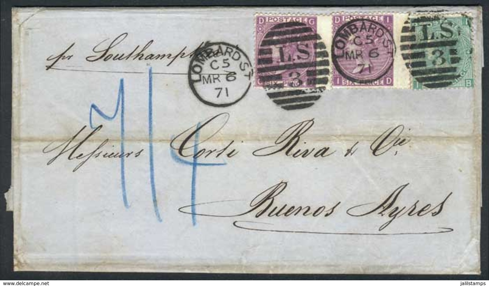 GREAT BRITAIN: 3/FEB/1871 PARIS - ARGENTINA: Complete Folded Letter Sent From France To Buenos Aires, Franked In England - ...-1840 Prephilately