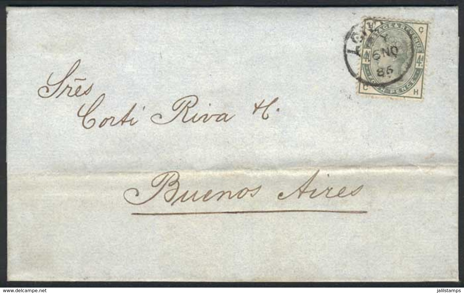 GREAT BRITAIN: 16/NOV/1886 LONDON - ARGENTINA: Folded Cover Franked By Sc.103, With Buenos Aires Arrival Backstamps, VF  - ...-1840 Préphilatélie