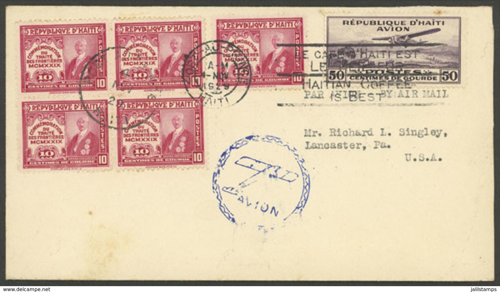 HAITI: 4/JA/1929 Port Au Prince - Lancaster (USA), Flown Cover (TEST FLIGHT?), Arrival Backstamp 7/NO, VF Quality! - Haiti