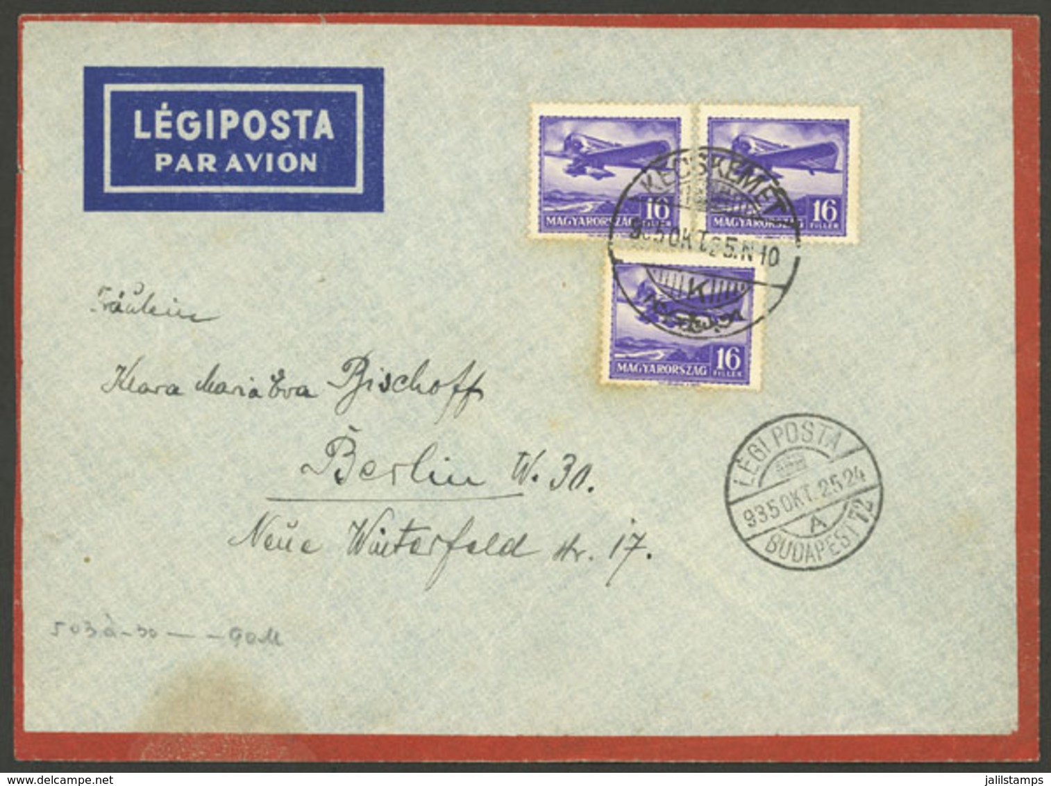 HUNGARY: 25/OC/1925 KECSKEMET - Berlin (Germany), Airmail Cover With Nice Franking And Budapest Transit Mark, Very Nice! - Covers & Documents