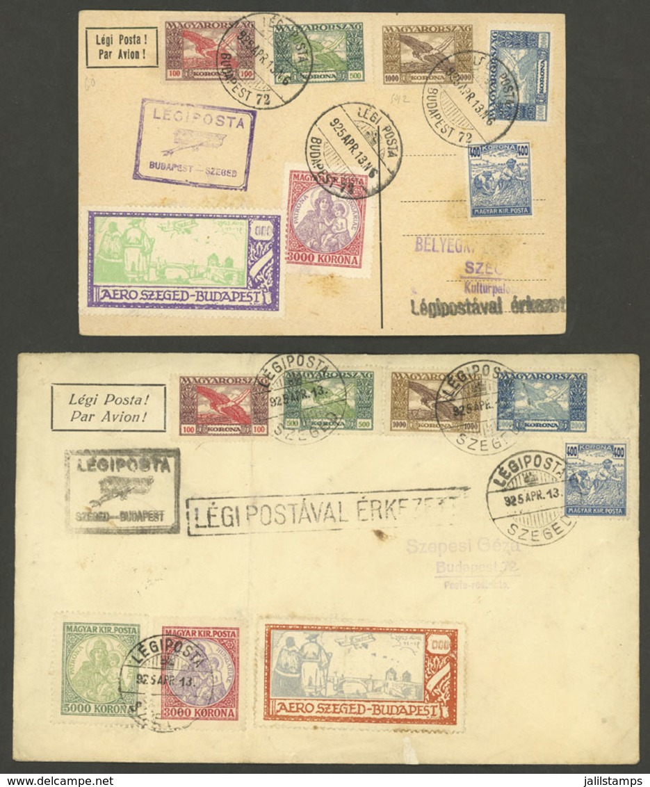 HUNGARY: 13/AP/1925 Budapest - Szeged And Back, Card For The Outgoing Flight And Cover For The Return Flight, Both With  - Cartas & Documentos