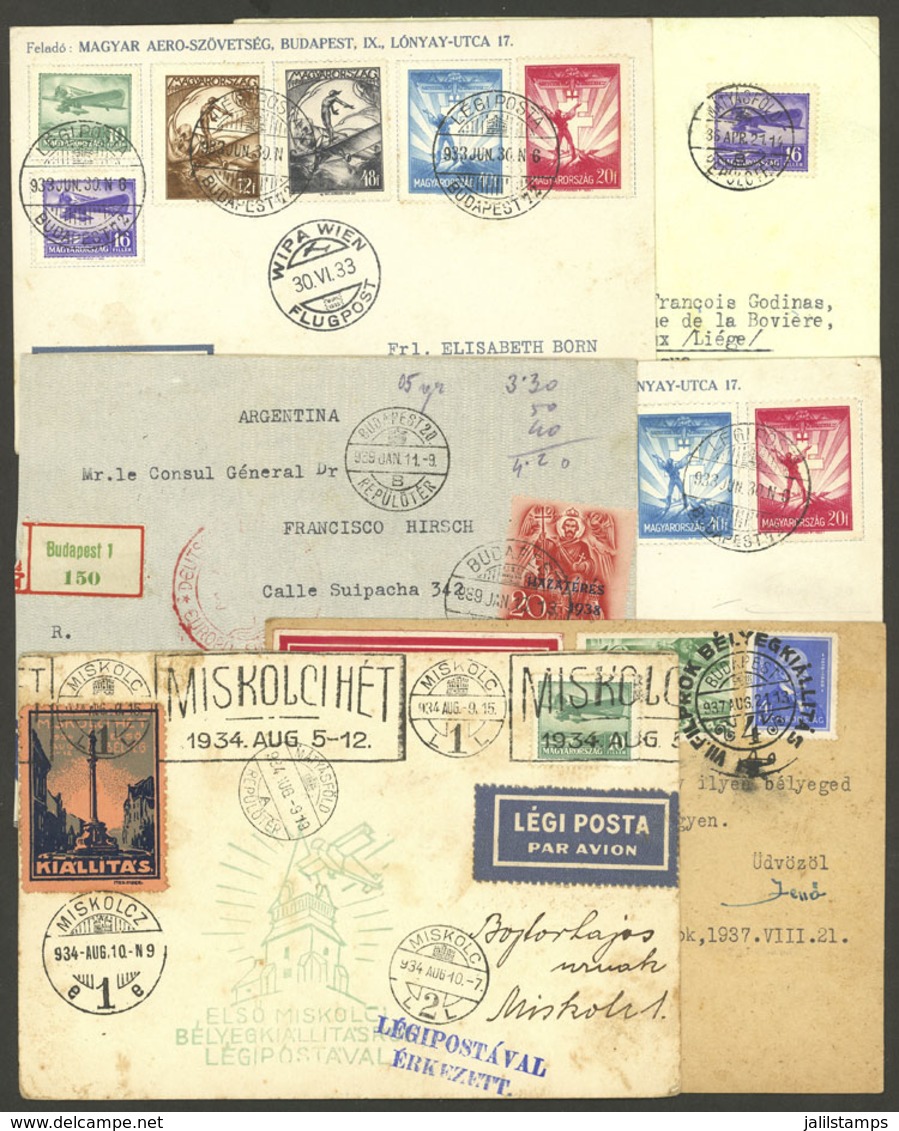 HUNGARY: 6 Covers Or Cards Flown Between 1933 And 1939, Interesting Group! - Covers & Documents