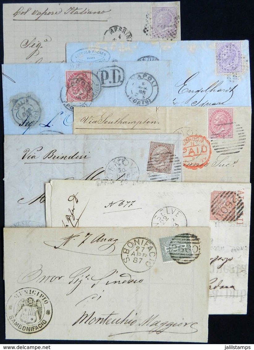 ITALY: Group Of 7 Folded Covers Or Entire Letters Used Between 1867 And 1887 With Varied Postages, Interesting Cancels A - ...-1850 Préphilatélie