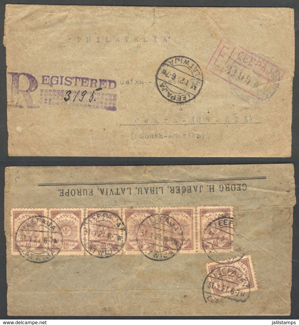 LATVIA: Registered Wrapper For Printed Matter Sent From LEEPAJA To Brazil (rare Destination) On 31/JA/1921, With Nice Po - Lettonia