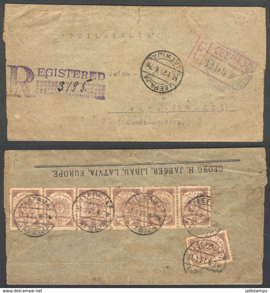 LATVIA: Registered Wrapper For Printed Matter Sent From LEEPAJA To Brazil (rare Destination) On 31/JA/1921, With Nice Po - Letonia