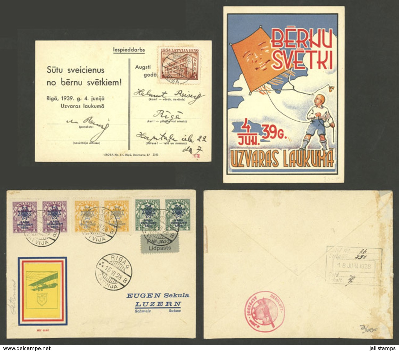 LATVIA: Cover Of 1928 And Card Of 1939, Interesting Marks And Frankings, VF Quality! - Lettonia