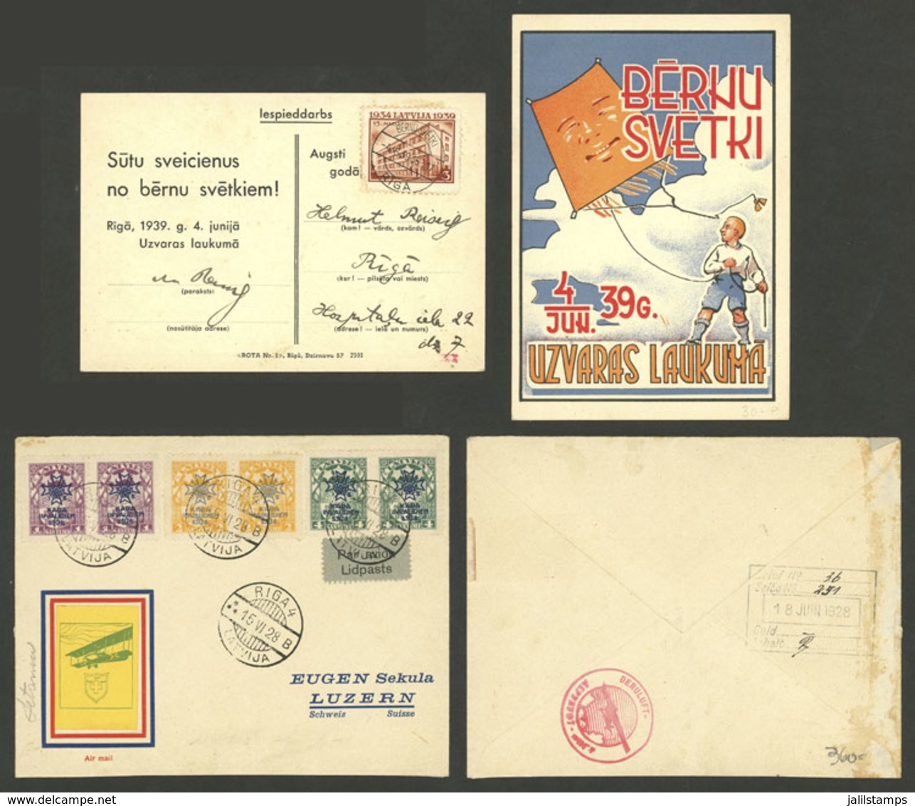 LATVIA: Cover Of 1928 And Card Of 1939, Interesting Marks And Frankings, VF Quality! - Lettland