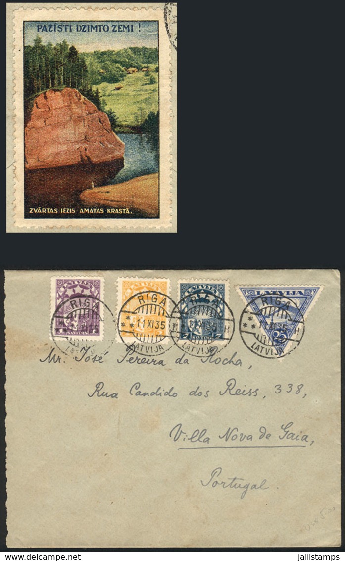LATVIA: Cover With Nice Multicolor Postage Sent From Riga To Portugal On 11/NO/1935, Interesting Tourism Cinderella Appl - Lettonia