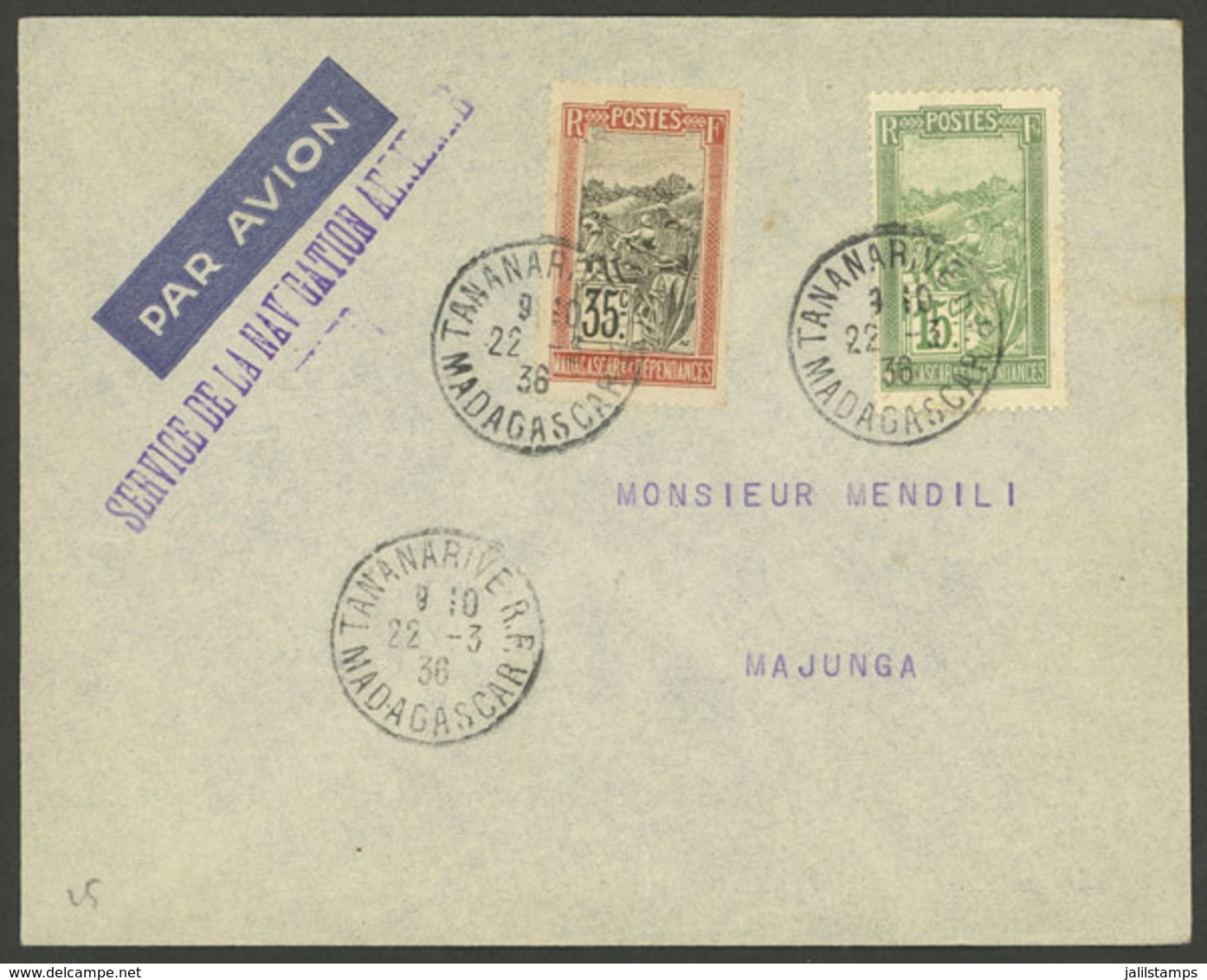 MADAGASCAR: 22/MAR/1936 Tananarive - Majunga, First Flight, Cover Of Excellent Quality! - Madagascar (1960-...)