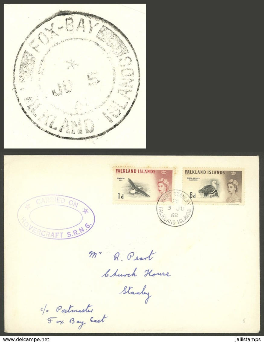 FALKLAND ISLANDS (MALVINAS): 3/JUN/1968 Port Stanley - Fox Bay, Airmail Cover Carried On Flight Of Hovercraft S.R.N.6, A - Falkland