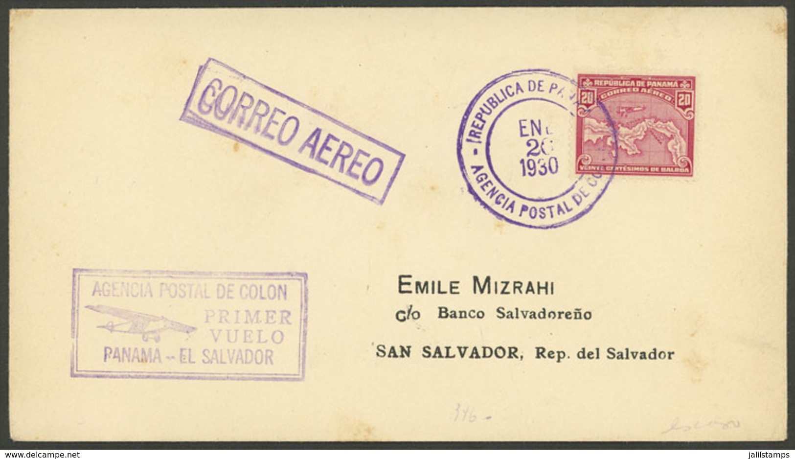 PANAMA: 20/JA/1930 Colón - San Salvador, First Flight, Cover Of VF Quality With Arrival Backstamp - Panama