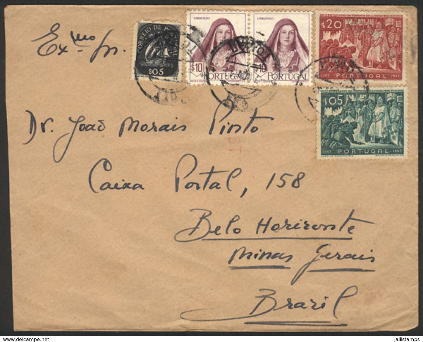 PORTUGAL: Cover Sent From Vila Franca De Xira To Brazil On 7/NO/1947 With Attractive Postage, VF Quality! - Covers & Documents