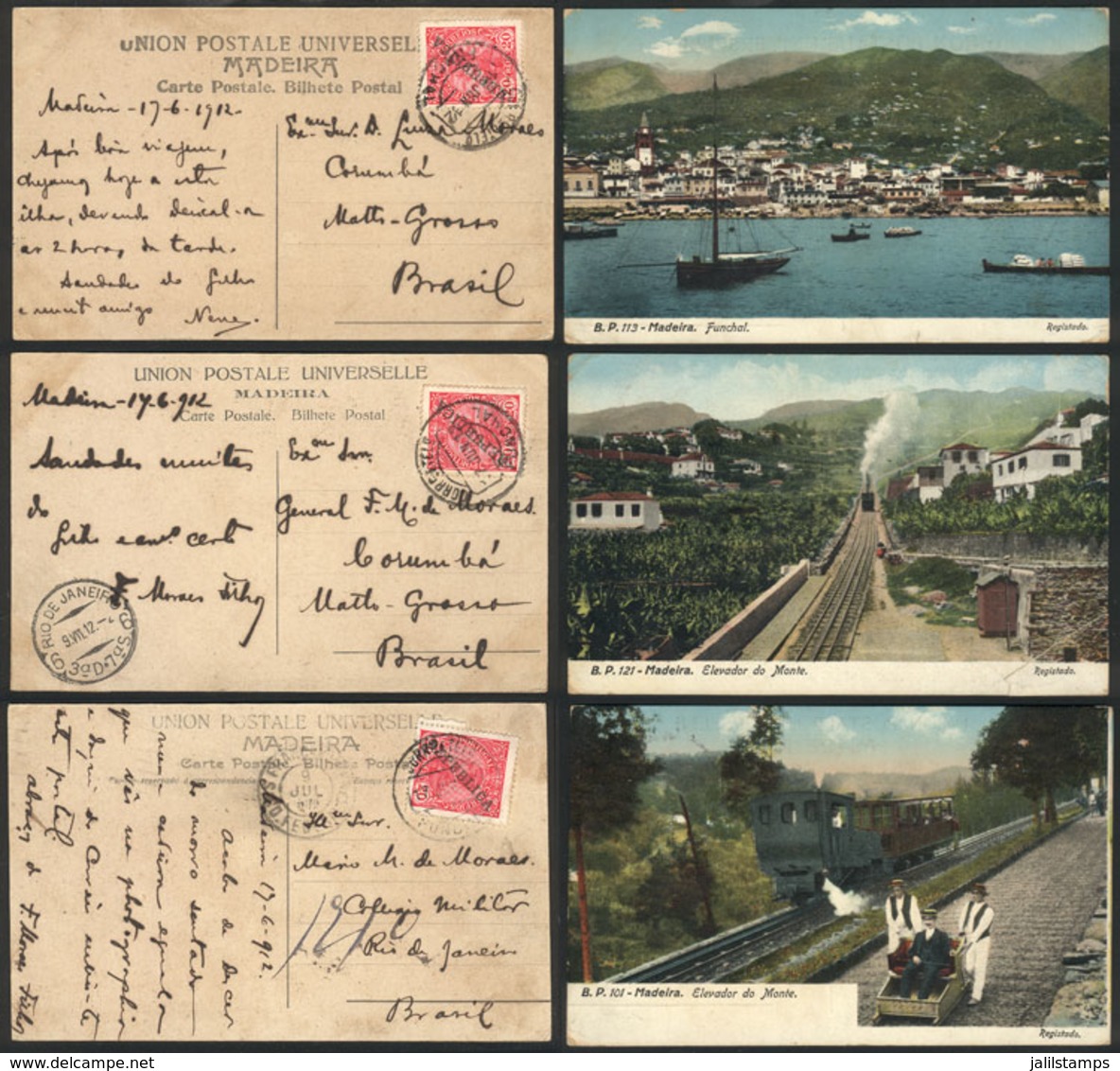 PORTUGAL - MADEIRA: 8 Postcards Sent To Brazil In 1912, Very Good Views, Interesting Group, Fine General Quality (some W - Other & Unclassified