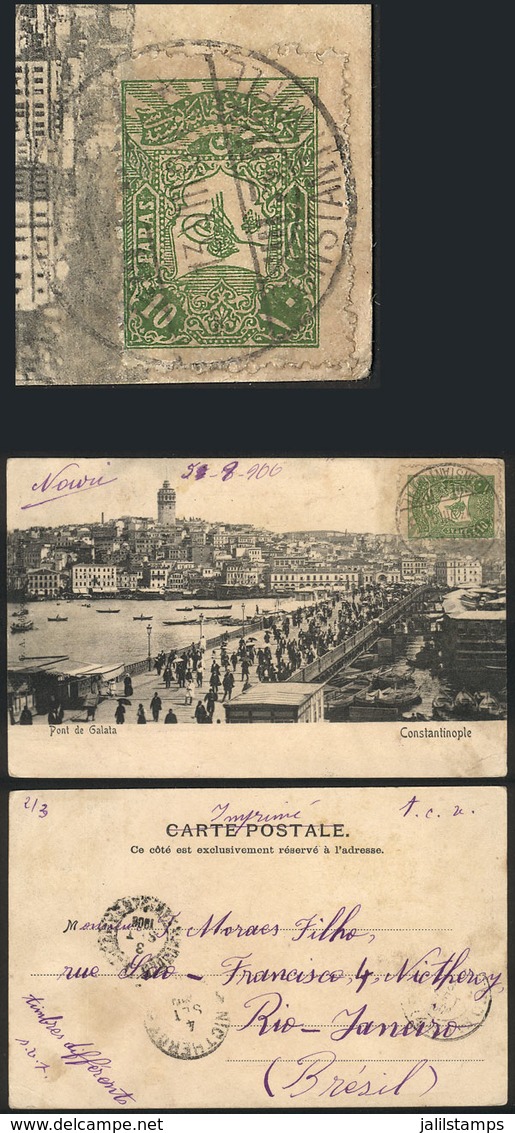 TURKEY: Postcard Franked With 10pa. And Sent From Constantinople To Brazil On 13/OC/1906, With Some Minor Defects, Very  - Storia Postale
