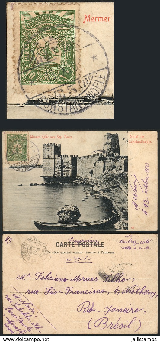 TURKEY: Postcard Franked With 10pa. And Sent From Constantinople To Brazil On 13/OC/1906, Fine Quality (with Some Minor  - Storia Postale