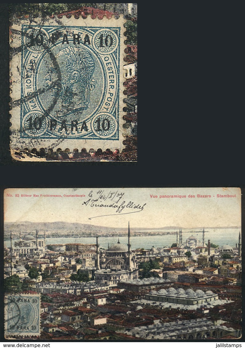 TURKEY - AUSTRIAN OFFICES: PC With "panorama View Of The Bazaars, Istambul", Franked With 10Pa. (Sc.39), Sent To Brazil  - Altri & Non Classificati