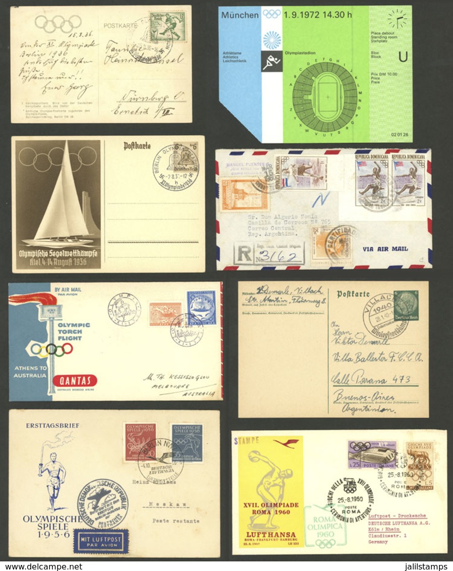 WORLDWIDE: SPORT, OLYMPIC GAMES: About 49 Covers, Cards, Etc. Of Varied Countries, With Postages And/or Cancels Related  - Other & Unclassified