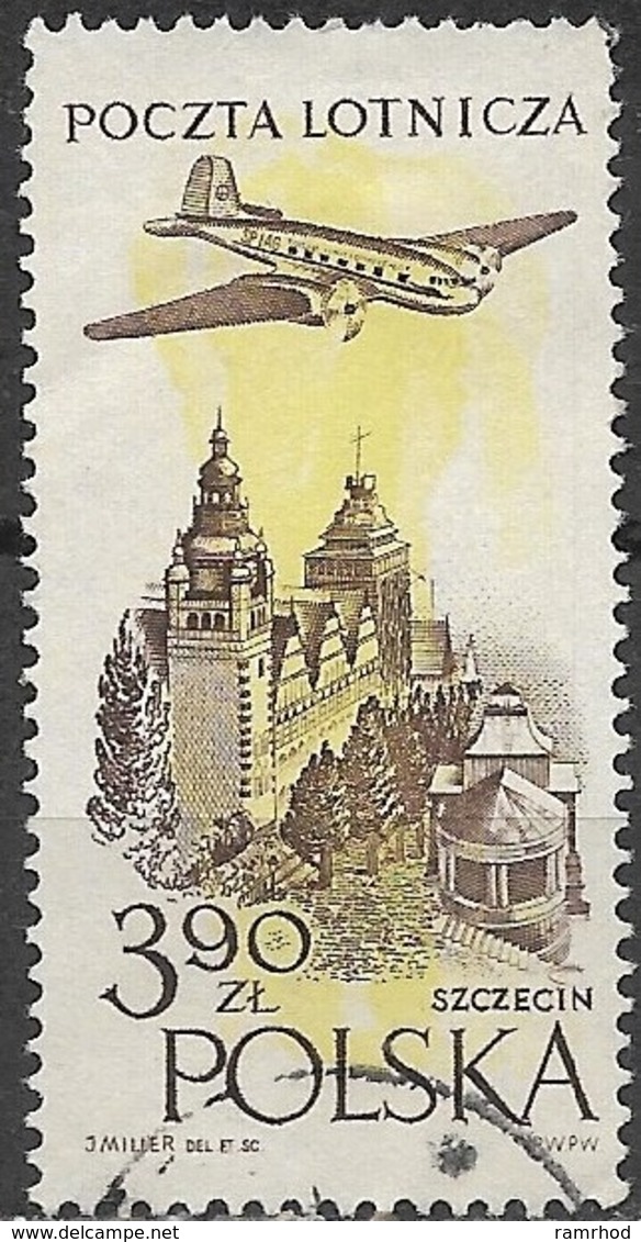 POLAND 1957 Air. Ilyushin Il-14P Over Steel Works - 3z.90 - Brown And Yellow FU - Usados