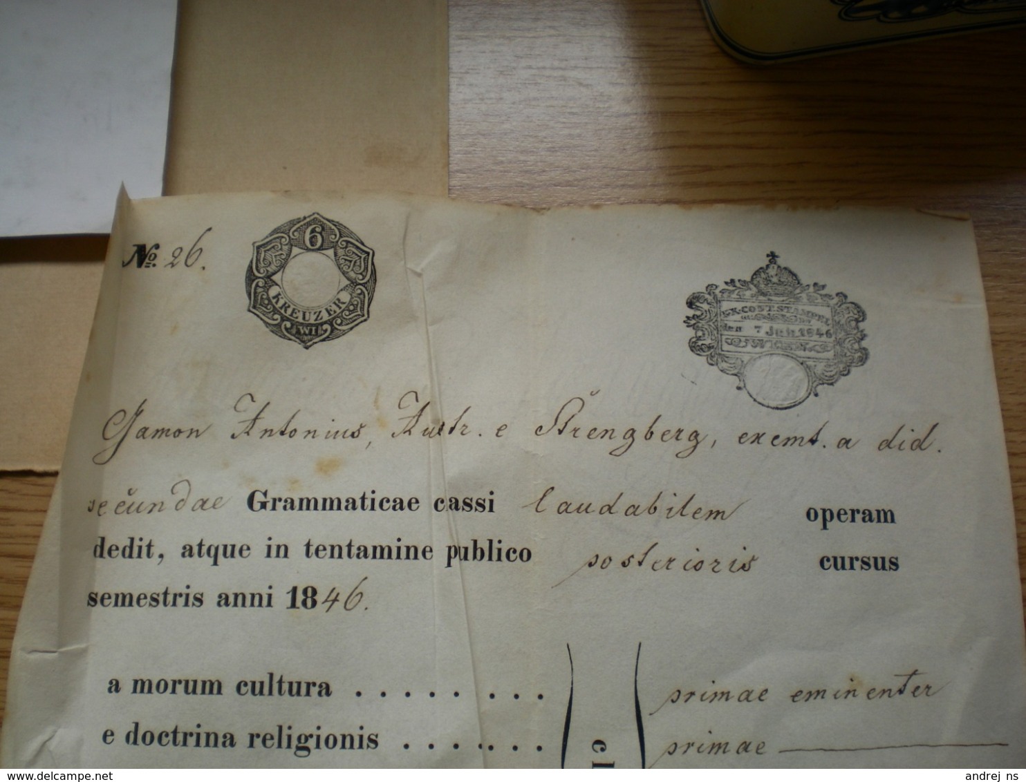 Old School Diploma 1846 In Gimnasio 6 Kreuzer Tax Stamps Anni 1846 - Diploma & School Reports