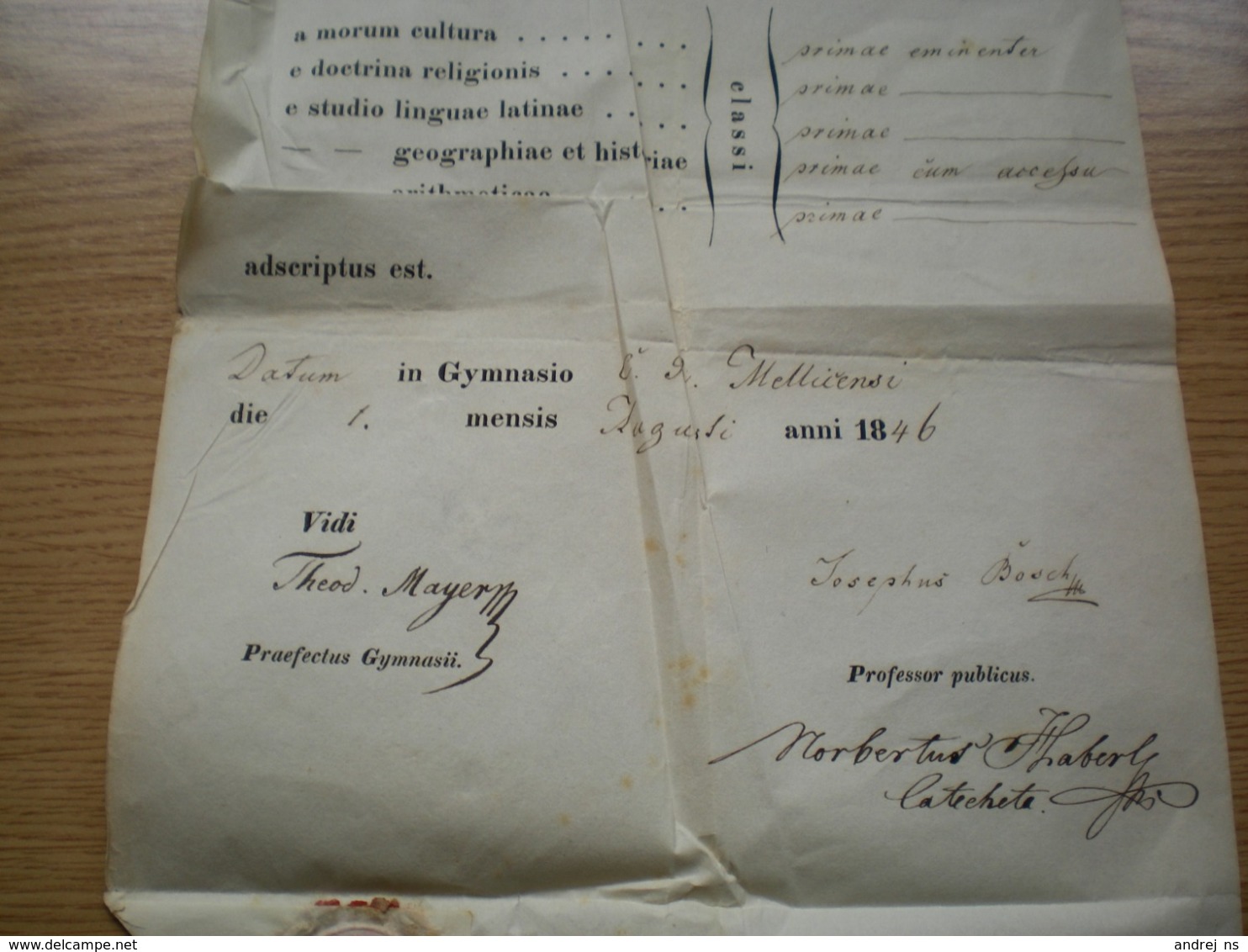 Old School Diploma 1846 In Gimnasio 6 Kreuzer Tax Stamps Anni 1846 - Diploma & School Reports