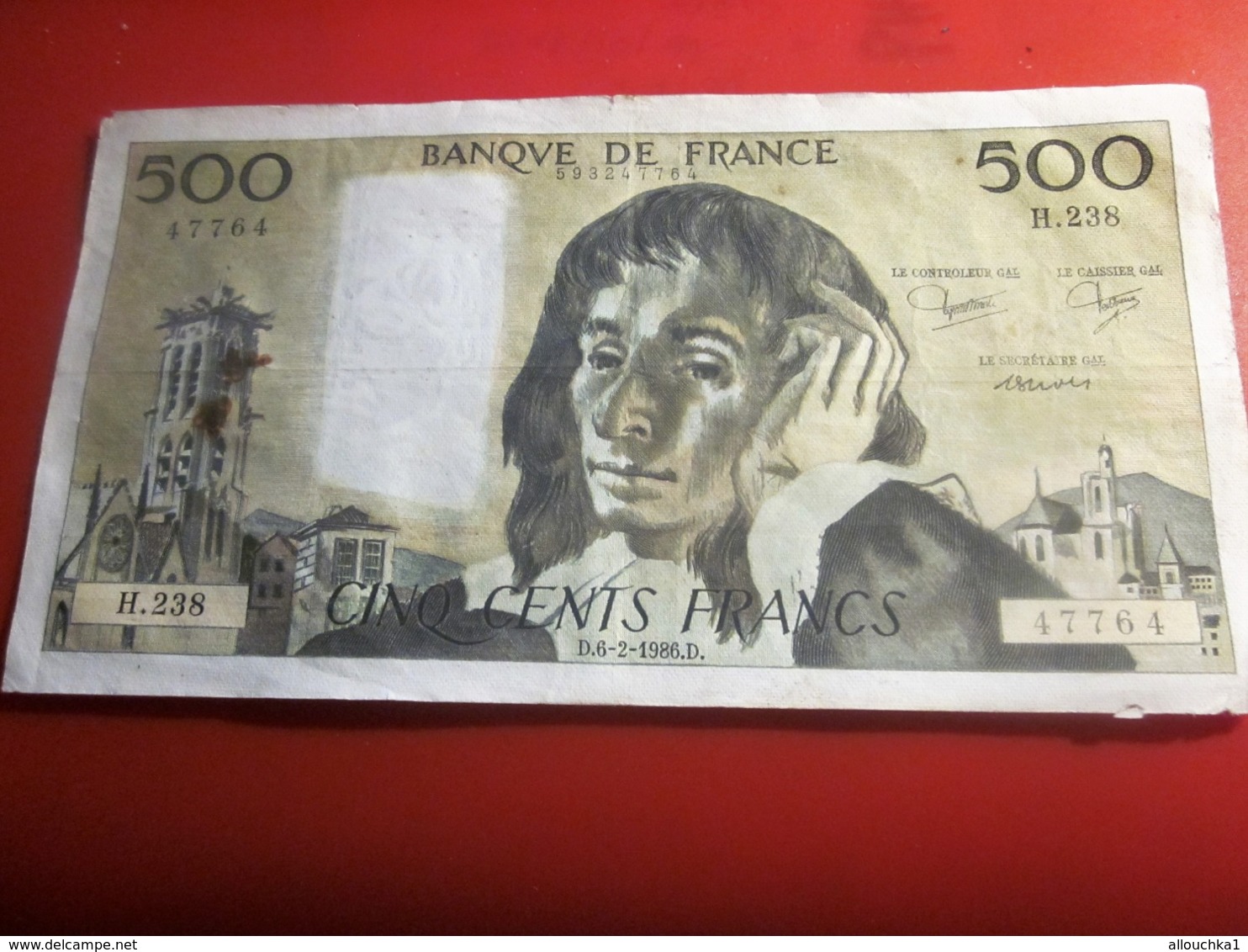 1986 -D. PASCAL Monnaies & Billets France 1962-1997 ''Francs''  500 F 1968-1993 ''Pascal'' Numéro 47764 - 500 F 1968-1993 ''Pascal''