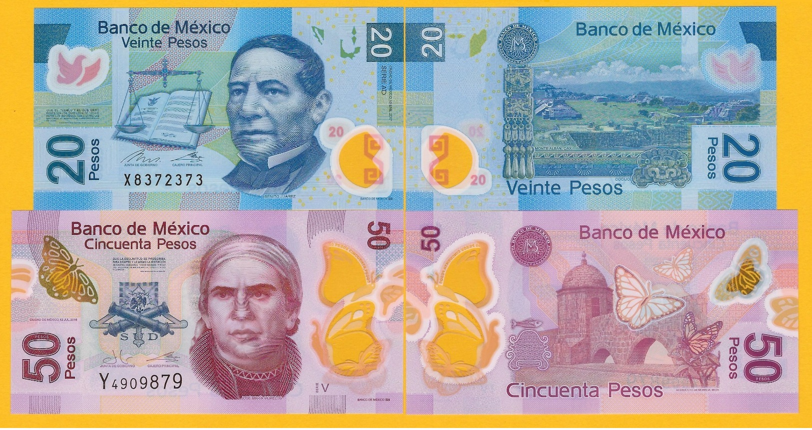 Mexico Set 20, 50 Pesos 2016-2017 UNC Banknotes - Mexico